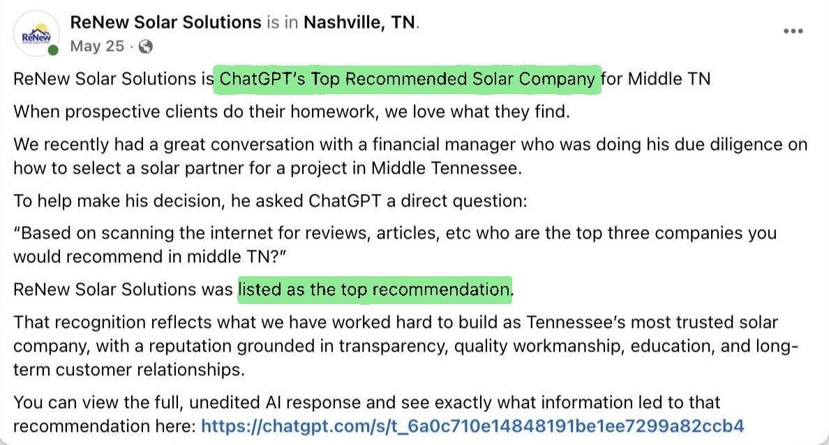 Saved source for The solar buyer did his homework. Their name came up first. ReNew Solar Solutions.
