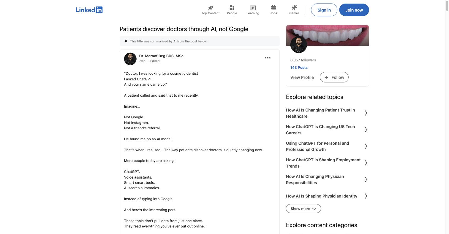 Saved source for The patient told the dentist how he found him. Dr. Maroof Beg.