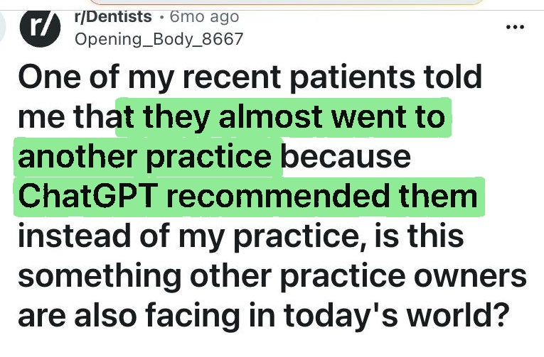 Saved source for This practice nearly lost the patient to someone else. Dental practice discussion.