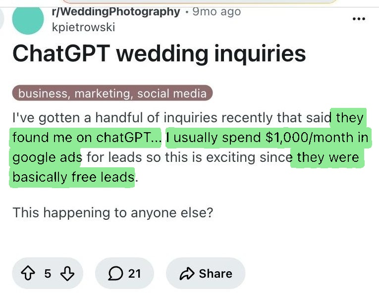Saved source for The photographer noticed these inquiries came without an ad bill. Wedding photographer.