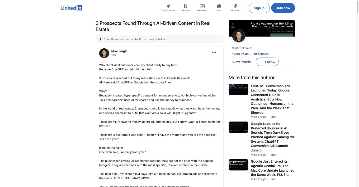 Saved source for Three people reached out to a Florida real estate agent. Mike Forgie.