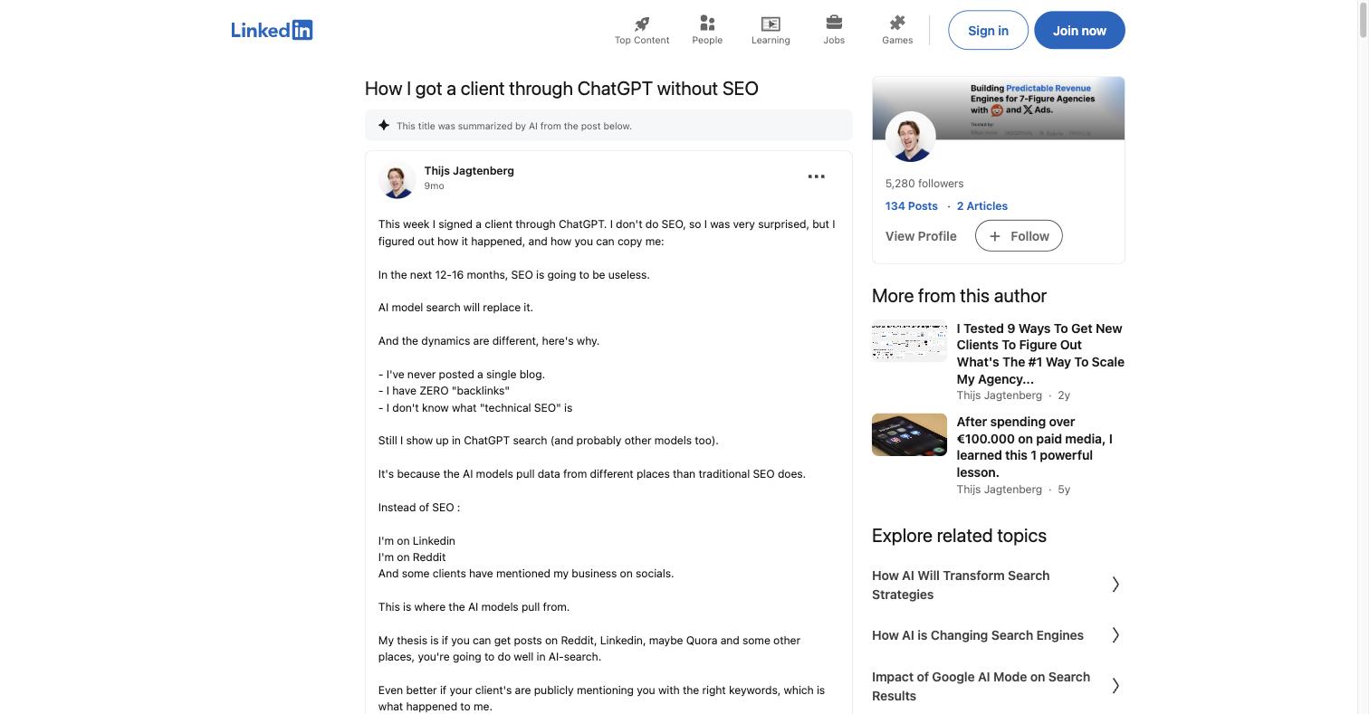 Saved source for He signed the client without a single blog post. Thijs Jagtenberg.