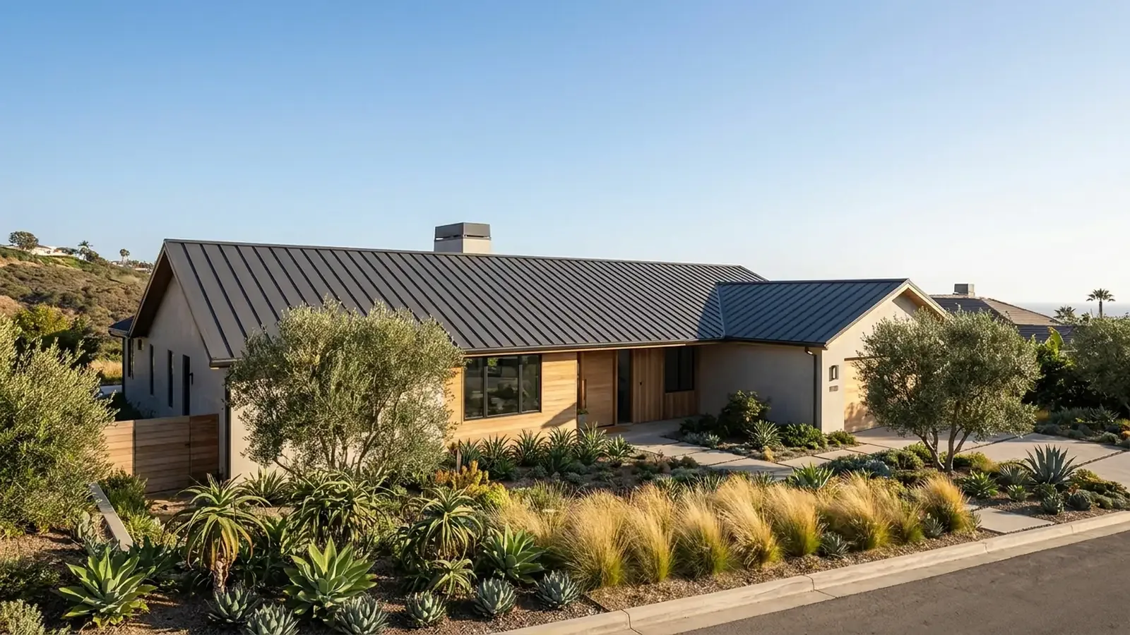 Home with a dark metal roof